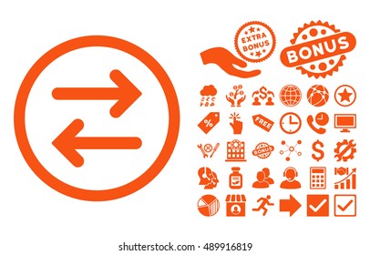 Flip Horizontal icon with bonus pictograph collection. Vector illustration style is flat iconic symbols, orange color, white background.