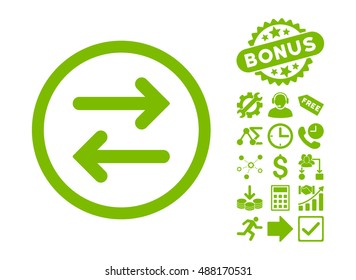 Flip Horizontal icon with bonus symbols. Vector illustration style is flat iconic symbols, eco green color, white background.