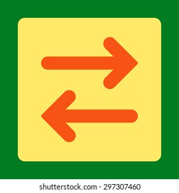 Flip Horizontal icon from Primitive Buttons OverColor Set. This rounded square flat button is drawn with orange and yellow colors on a green background.