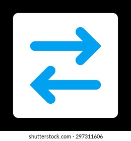 Flip Horizontal icon from Primitive Buttons OverColor Set. This rounded square flat button is drawn with blue and white colors on a black background.