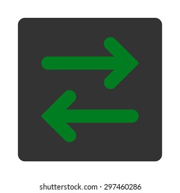 Flip Horizontal icon from Primitive Buttons OverColor Set. This rounded square flat button is drawn with green and gray colors on a white background.