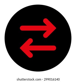Flip Horizontal icon from Primitive Round Buttons OverColor Set. This round flat button is drawn with intensive red and black colors on a white background.