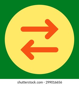 Flip Horizontal icon from Primitive Round Buttons OverColor Set. This round flat button is drawn with orange and yellow colors on a green background.