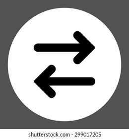 Flip Horizontal icon from Primitive Round Buttons OverColor Set. This round flat button is drawn with black and white colors on a gray background.