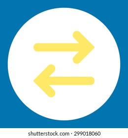Flip Horizontal icon from Primitive Round Buttons OverColor Set. This round flat button is drawn with yellow and white colors on a blue background.