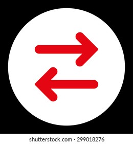Flip Horizontal icon from Primitive Round Buttons OverColor Set. This round flat button is drawn with red and white colors on a black background.