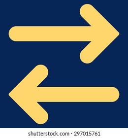 Flip Horizontal icon from Primitive Set. This isolated flat symbol is drawn with yellow color on a blue background, angles are rounded.
