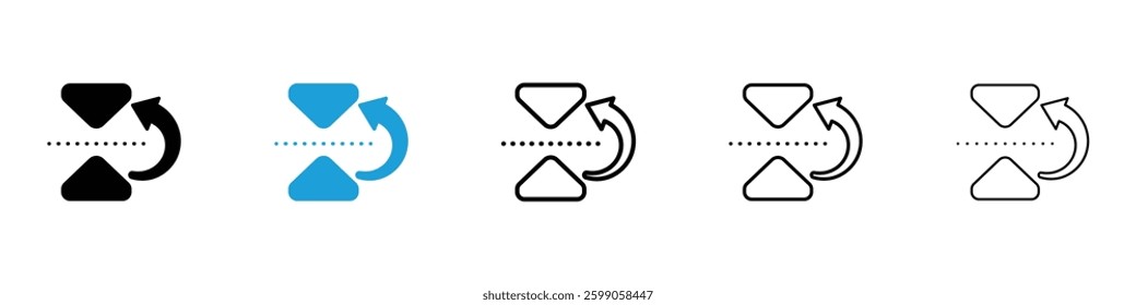 Flip horizontal icons vector illustrations in black and blue colors for web and ui designs