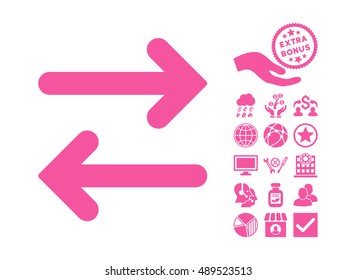 Flip Horizontal pictograph with bonus design elements. Vector illustration style is flat iconic symbols, pink color, white background.
