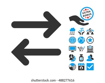 Flip Horizontal pictograph with bonus icon set. Vector illustration style is flat iconic bicolor symbols, blue and gray colors, white background.