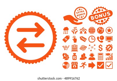 Flip Horizontal pictograph with bonus icon set. Vector illustration style is flat iconic symbols, orange color, white background.