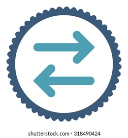 Flip Horizontal round stamp icon. This flat vector symbol is drawn with cyan and blue colors on a white background.