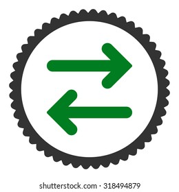 Flip Horizontal round stamp icon. This flat vector symbol is drawn with green and gray colors on a white background.