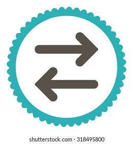 Flip Horizontal round stamp icon. This flat vector symbol is drawn with grey and cyan colors on a white background.