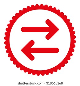 Flip Horizontal round stamp icon. This flat vector symbol is drawn with red color on a white background.