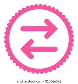 Flip Horizontal round stamp icon. This flat vector symbol is drawn with pink color on a white background.
