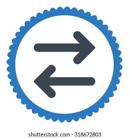 Flip Horizontal round stamp icon. This flat vector symbol is drawn with smooth blue colors on a white background.