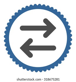 Flip Horizontal round stamp icon. This flat vector symbol is drawn with cobalt and gray colors on a white background.