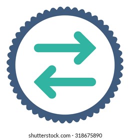 Flip Horizontal round stamp icon. This flat vector symbol is drawn with cobalt and cyan colors on a white background.