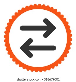Flip Horizontal round stamp icon. This flat vector symbol is drawn with orange and gray colors on a white background.