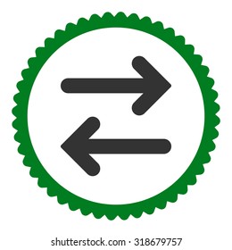 Flip Horizontal round stamp icon. This flat vector symbol is drawn with green and gray colors on a white background.