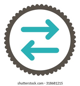 Flip Horizontal round stamp icon. This flat vector symbol is drawn with grey and cyan colors on a white background.