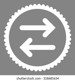 Flip Horizontal round stamp icon. This flat vector symbol is drawn with white color on a gray background.