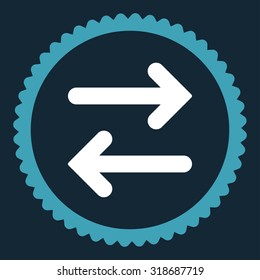 Flip Horizontal round stamp icon. This flat vector symbol is drawn with blue and white colors on a dark blue background.