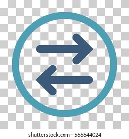 Flip Horizontal rounded icon. Vector illustration style is flat iconic bicolor symbol inside a circle, cyan and blue colors, transparent background. Designed for web and software interfaces.