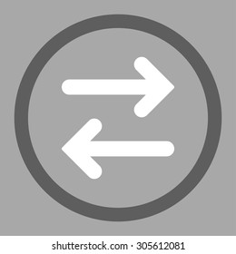 Flip Horizontal vector icon. This rounded flat symbol is drawn with dark gray and white colors on a silver background.