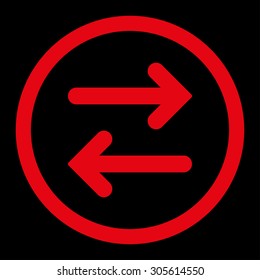 Flip Horizontal vector icon. This rounded flat symbol is drawn with red color on a black background.