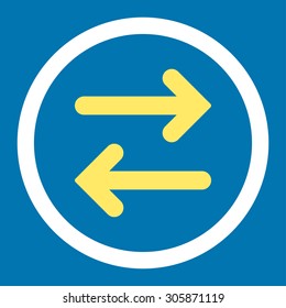 Flip Horizontal vector icon. This rounded flat symbol is drawn with yellow and white colors on a blue background.