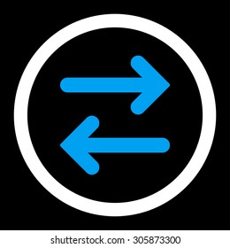 Flip Horizontal vector icon. This rounded flat symbol is drawn with blue and white colors on a black background.