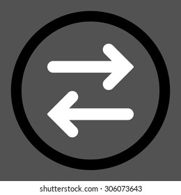 Flip Horizontal vector icon. This rounded flat symbol is drawn with black and white colors on a gray background.