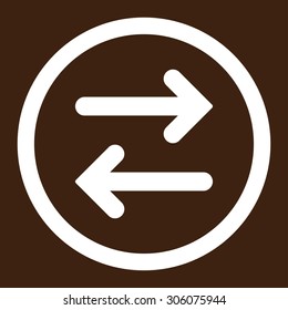 Flip Horizontal vector icon. This rounded flat symbol is drawn with white color on a brown background.