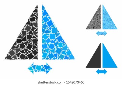 Flip horizontally composition of trembly pieces in variable sizes and color tints, based on flip horizontally icon. Vector trembly parts are united into composition.