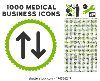Flip icon with 1000 medical commercial eco green and gray vector pictographs. Design style is flat bicolor symbols, white background.