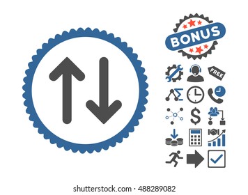 Flip icon with bonus elements. Vector illustration style is flat iconic bicolor symbols, cobalt and gray colors, white background.