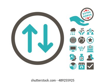 Flip icon with bonus images. Vector illustration style is flat iconic bicolor symbols, grey and cyan colors, white background.