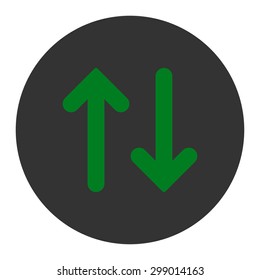 Flip icon from Primitive Round Buttons OverColor Set. This round flat button is drawn with green and gray colors on a white background.