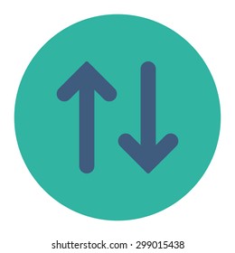 Flip icon from Primitive Round Buttons OverColor Set. This round flat button is drawn with cobalt and cyan colors on a white background.