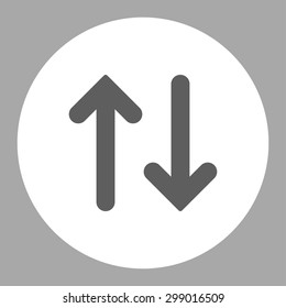 Flip icon from Primitive Round Buttons OverColor Set. This round flat button is drawn with dark gray and white colors on a silver background.