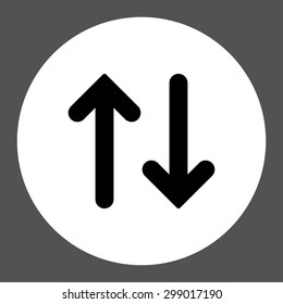 Flip icon from Primitive Round Buttons OverColor Set. This round flat button is drawn with black and white colors on a gray background.