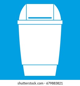 Flip lid bin icon white isolated on blue background vector illustration