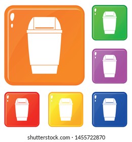 Flip lid bin icons set collection vector 6 color isolated on white background