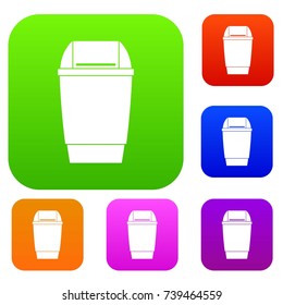 Flip lid bin set icon color in flat style isolated on white. Collection sings vector illustration