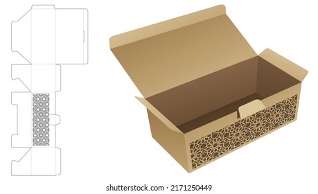Voltear y bloquear la caja con la plantilla de corte de trozos de patrón árabe estampado y maquillaje 3D