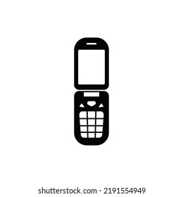  flip mobile phone icon in black flat glyph, filled style isolated on white background