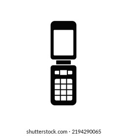  flip mobile phone icon in black flat glyph, filled style isolated on white background