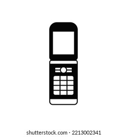  flip mobile phone icon in black flat glyph, filled style isolated on white background